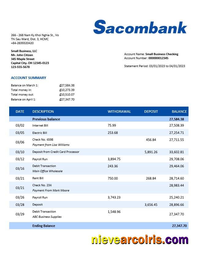 Sacombank organization checking account statement